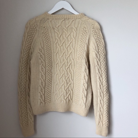 SOLD// Handmade Wool Fisherman’s Crewneck Sweater in Cream - Picture 8 of 9